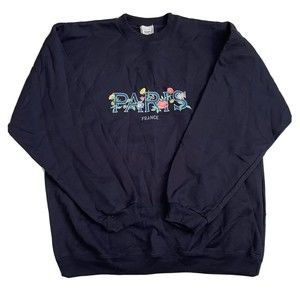 Paris Energy Flay Vintage 90s Paris France Embroidered Sweatshirt Sz XL Navy